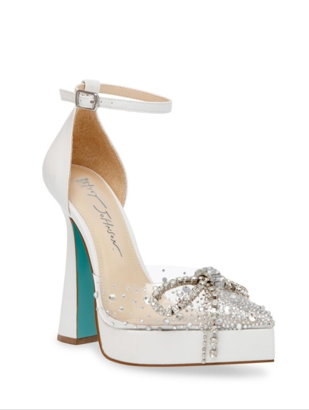Betsey Johnson Cher Rhinestone Bow Platform Heels Ivory Clear Crystal Pumps 8.5